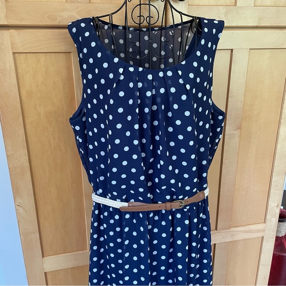 ALYX blue with white polka dots sleeveless Dress and belt size 16 - Picture 2 of 7